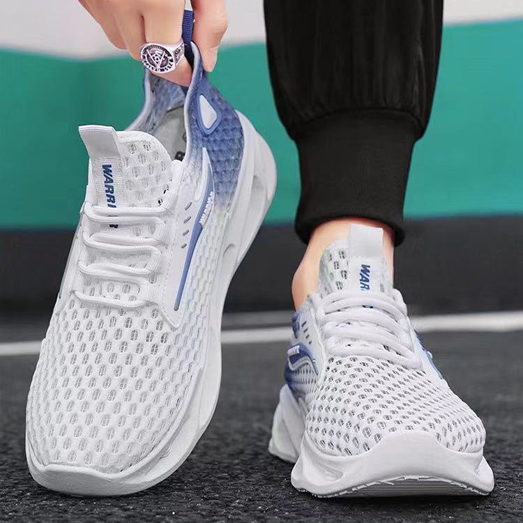 Men's Lace-Up Sneakers Mesh Sports Shoes Fashion Hollow-Sole Low Top Running Shoes