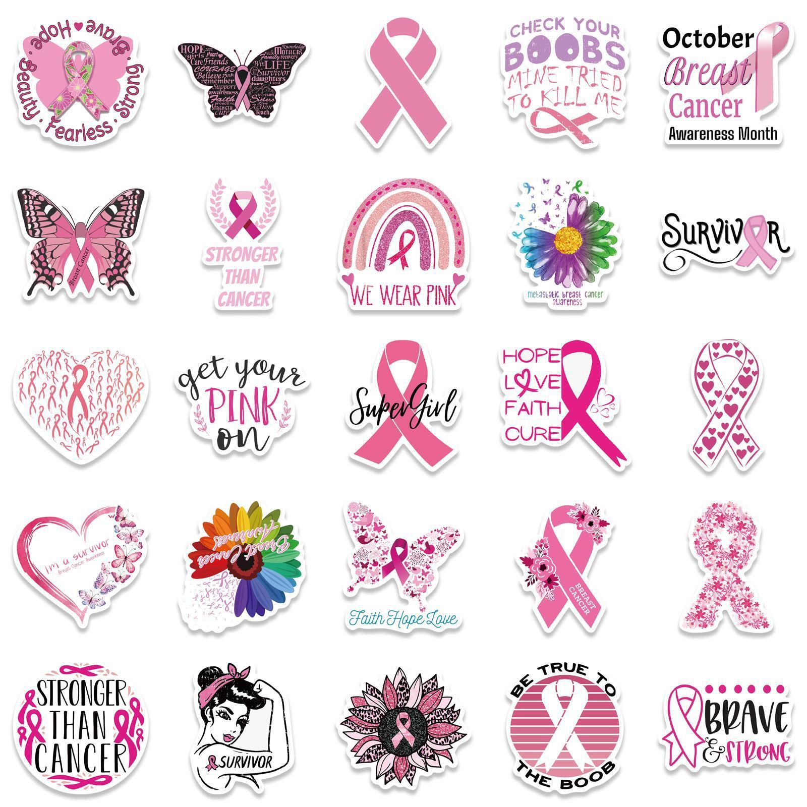 103050pcs Breast Cancer Awareness Stickers Ribbon
