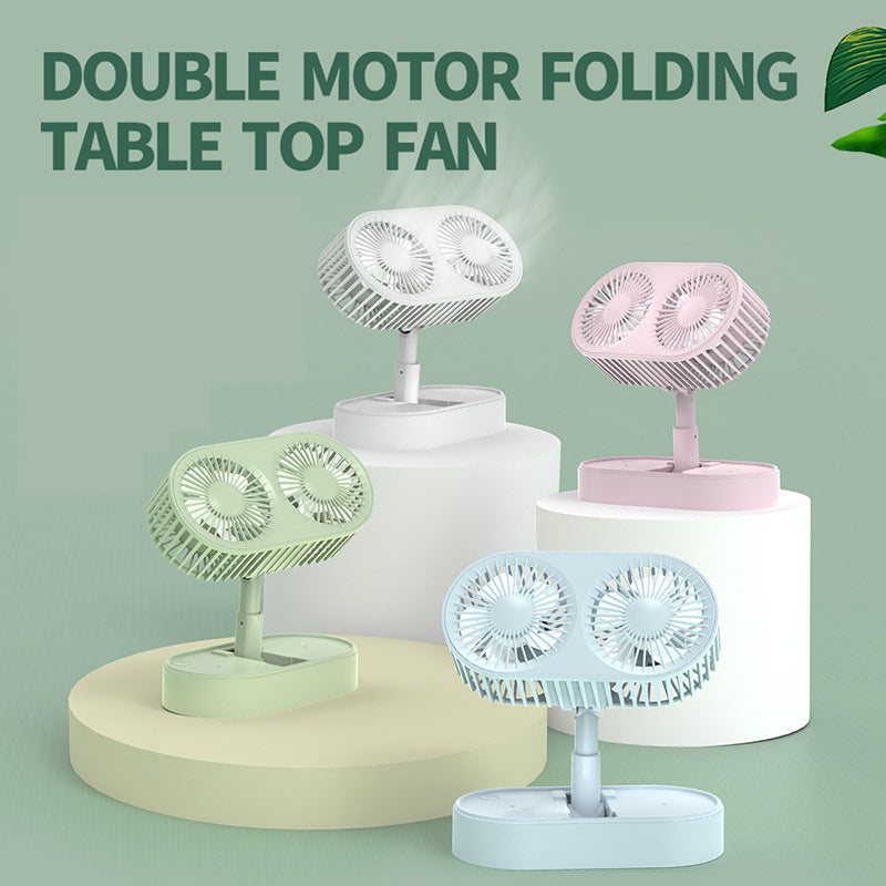 Mini Usb Charging Portable Telescopic Folding Desktop Dual Head Small Fan