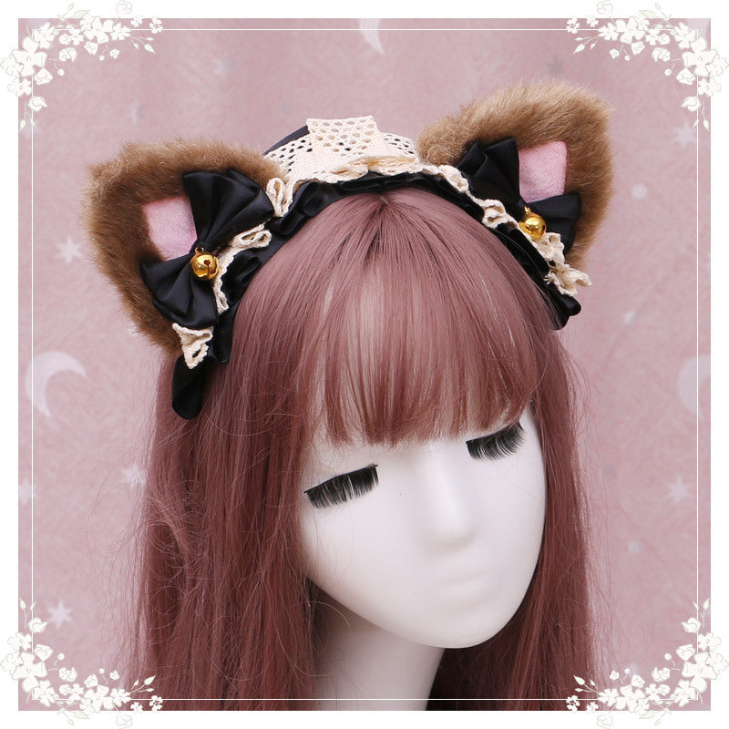 A Lovely Japanese Lolita Hairdress, Catwoman Plush Lolita Headdress, Lace Cat Ear Hair Band