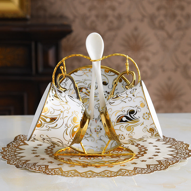 Gold-plated Edge Creative Household Tea Set Ceramic Mug Plate Rack Suit