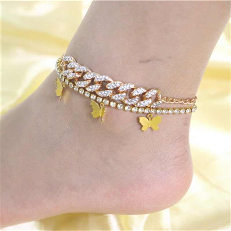 Pendant Rhinestone Single Row Cuban Chain Foot