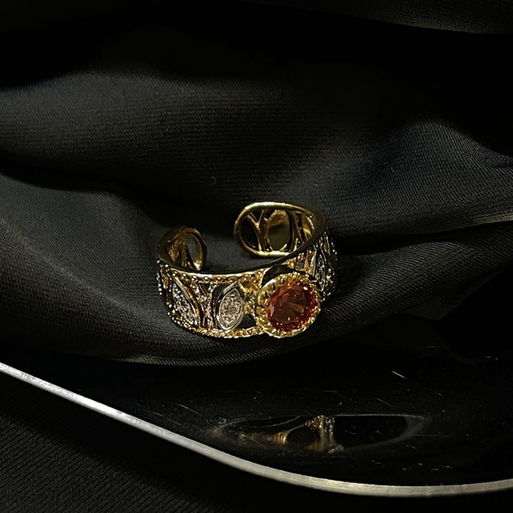 Antique Zircon Brushed Ring Female Retro Minority