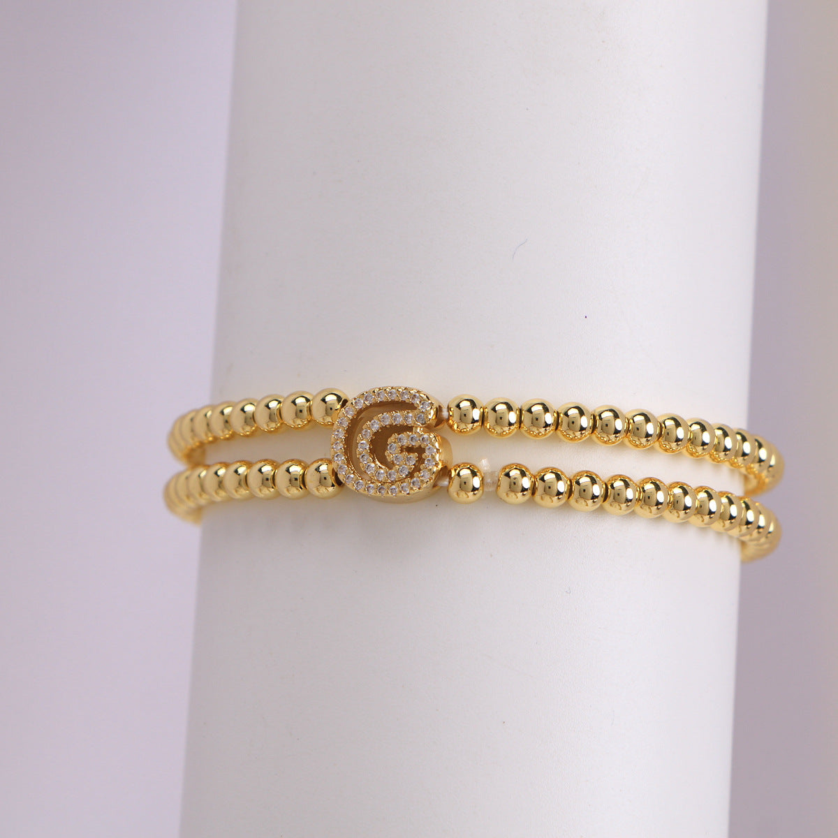 Copper-Plated 18k Gold Zircon Bead Bracelet