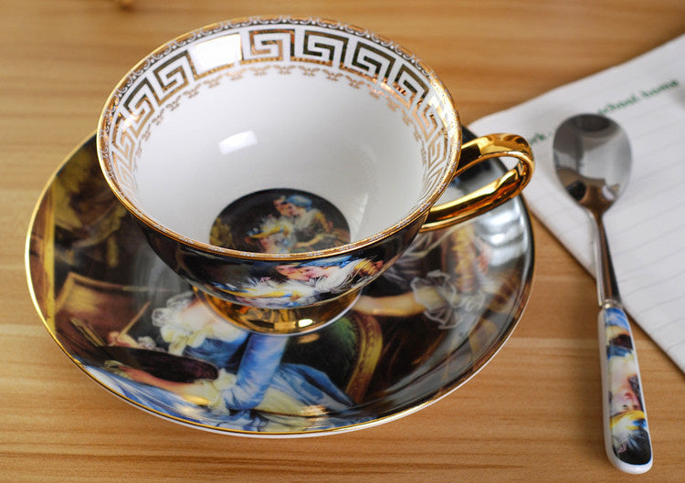 Creative Bone China Coffee Cup And Plate, Retro And Luxury