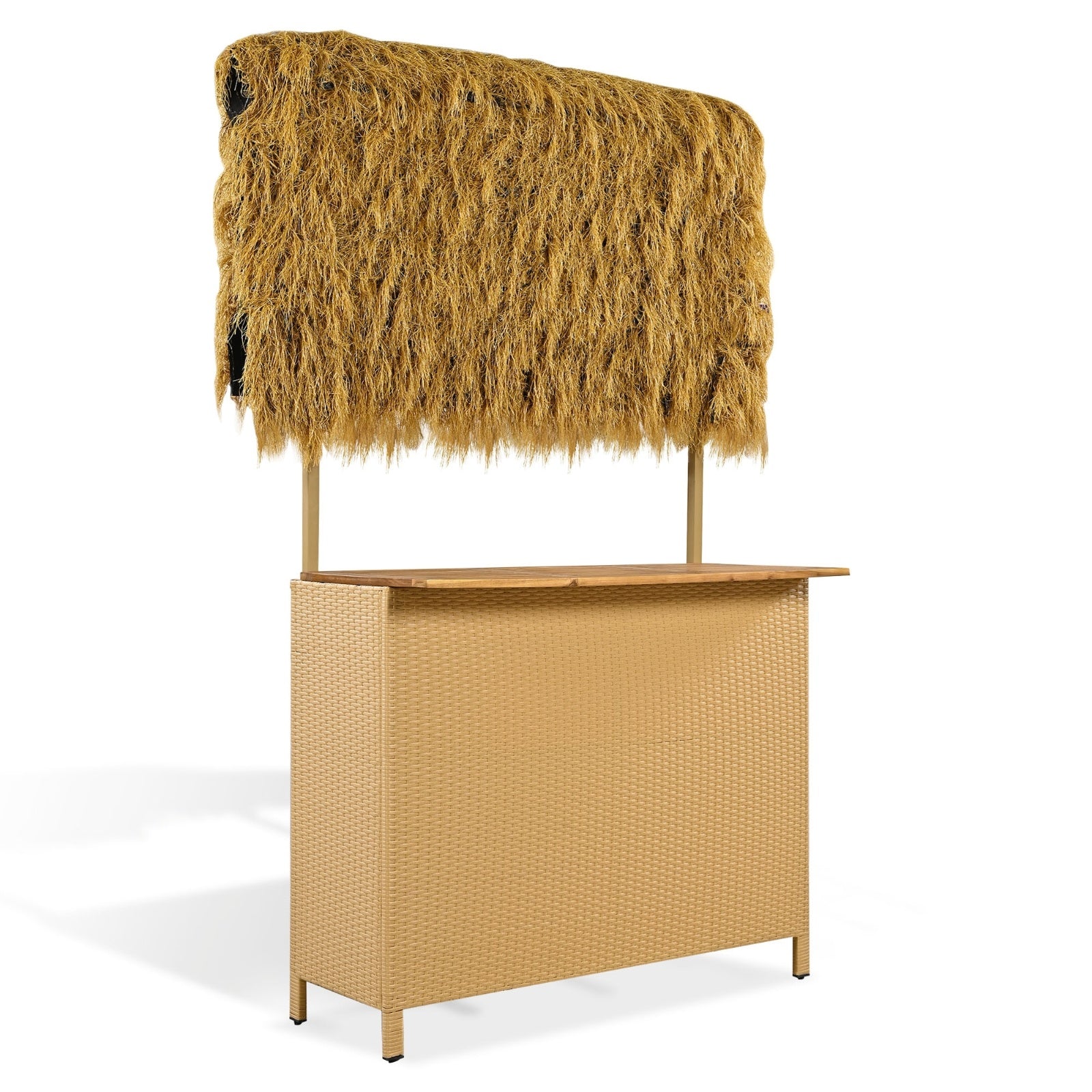 GO Hawaiian-style Bar Height Patio Set With PE Grass Canopy, Outdoor Bar Table And Stools With Adjus