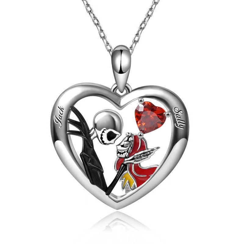 Halloween Heart-Shaped Skull Necklace With Rhinestones Couple Love Clavicle Necklace Men And Women Jewelry Accessories