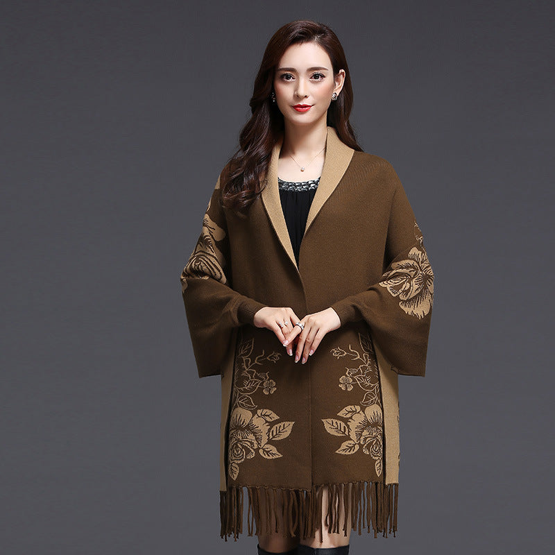 Mid-length Tassels Loose-Fitting Knitted Cardigan Thickened Sweater Cashmere Outerwear