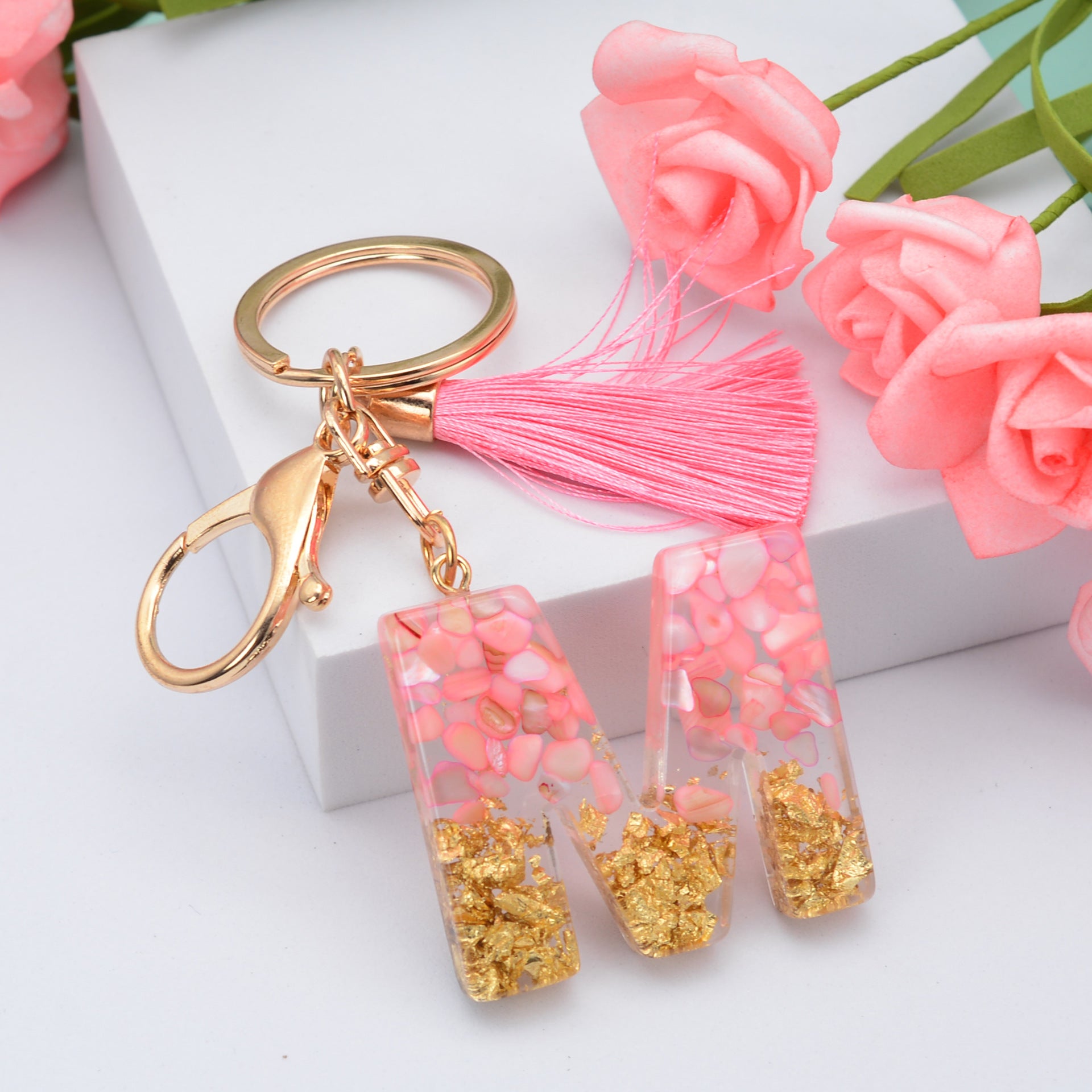 26 English Letters Leather Ball Stone Pendant Key Chain