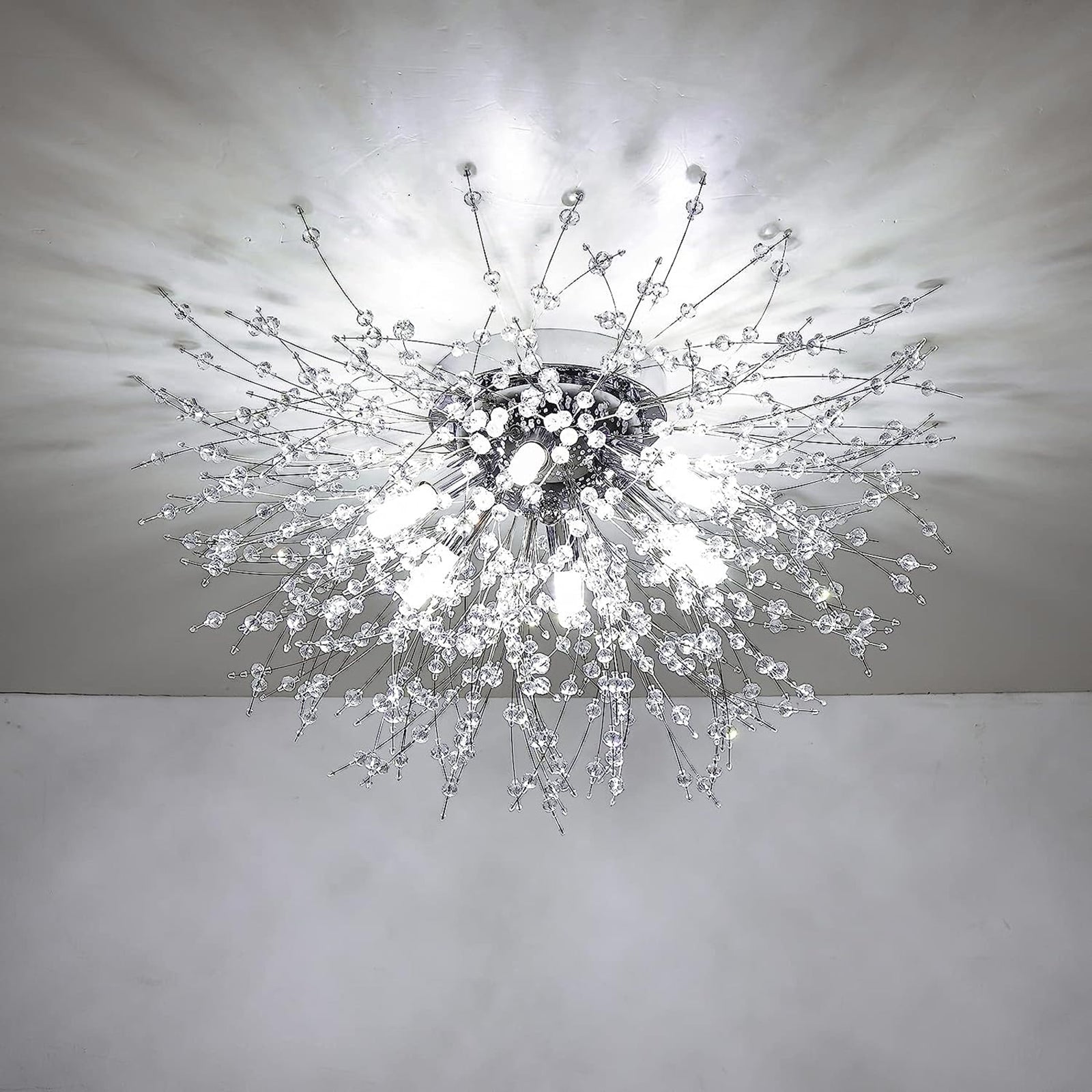 Crystal Flush Mount Ceiling Light, Modern Sputnik Firework Close To Ceiling Lamp, LED Ceiling Light