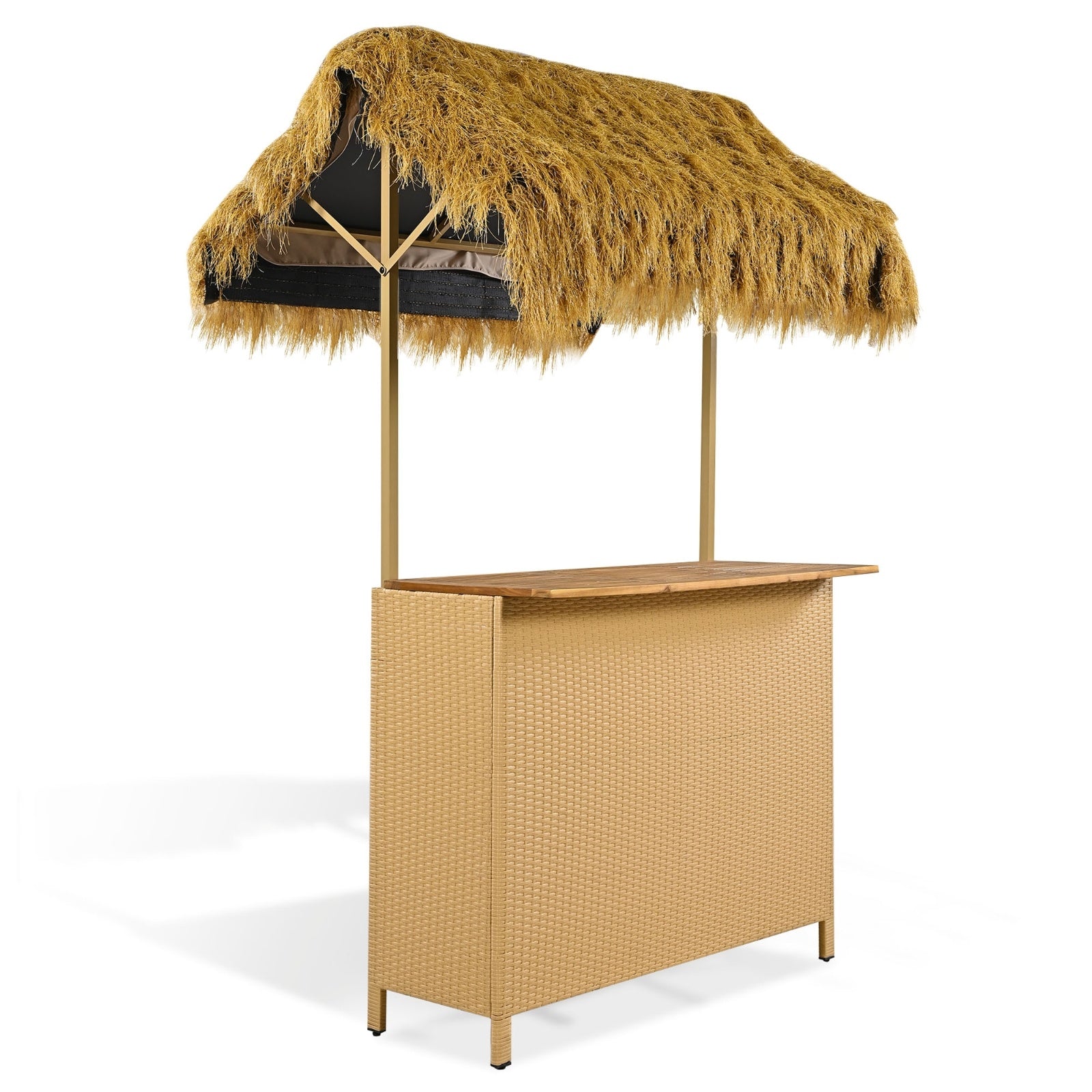 GO Hawaiian-style Bar Height Patio Set With PE Grass Canopy, Outdoor Bar Table And Stools With Adjus