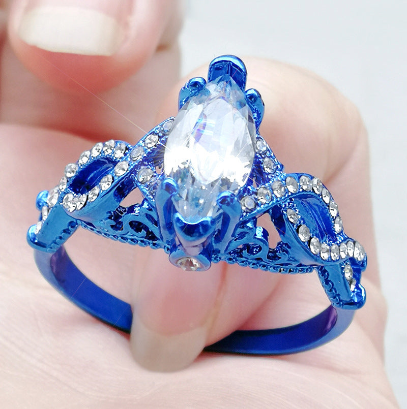 Fashion Blue And Gold Pair Ring