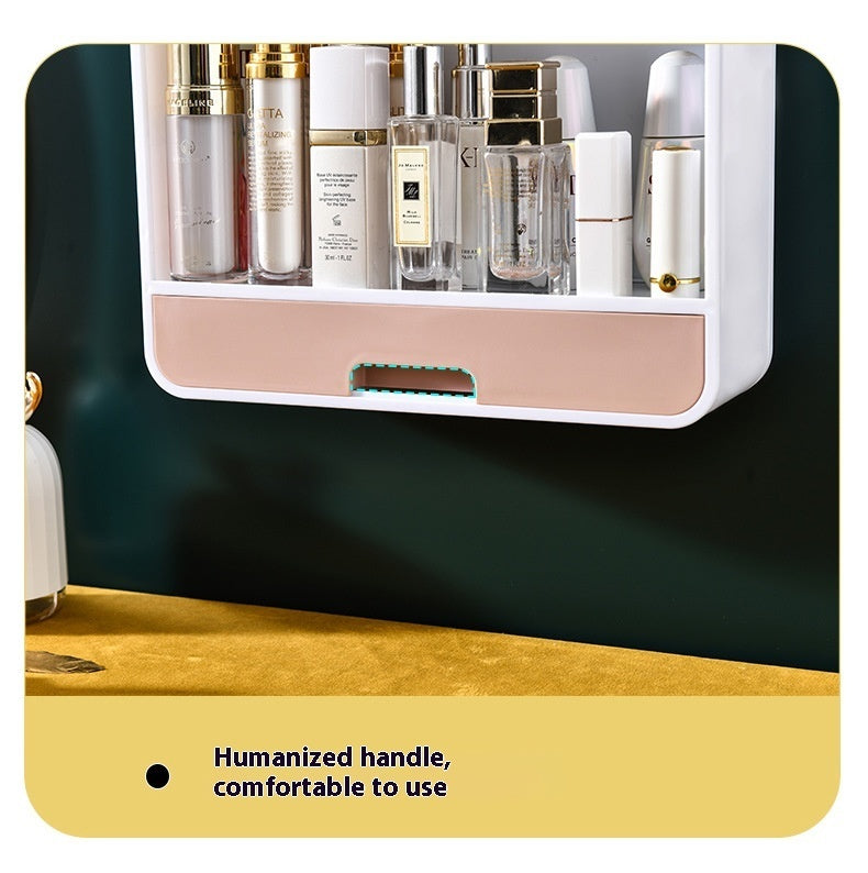 Plastic Cosmetic Storage Box Wall-Mounted Storage Rack With Mirror