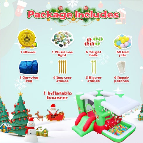 Christmas Jump N Slide Inflatable Bouncer For Kids Complete Setup With Blower - 80 X 91 Play Area - 55 Tall