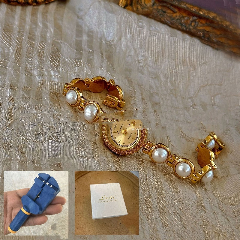 New Mid-Ancient Light Luxury Pearl Bracelet Watch Temperament