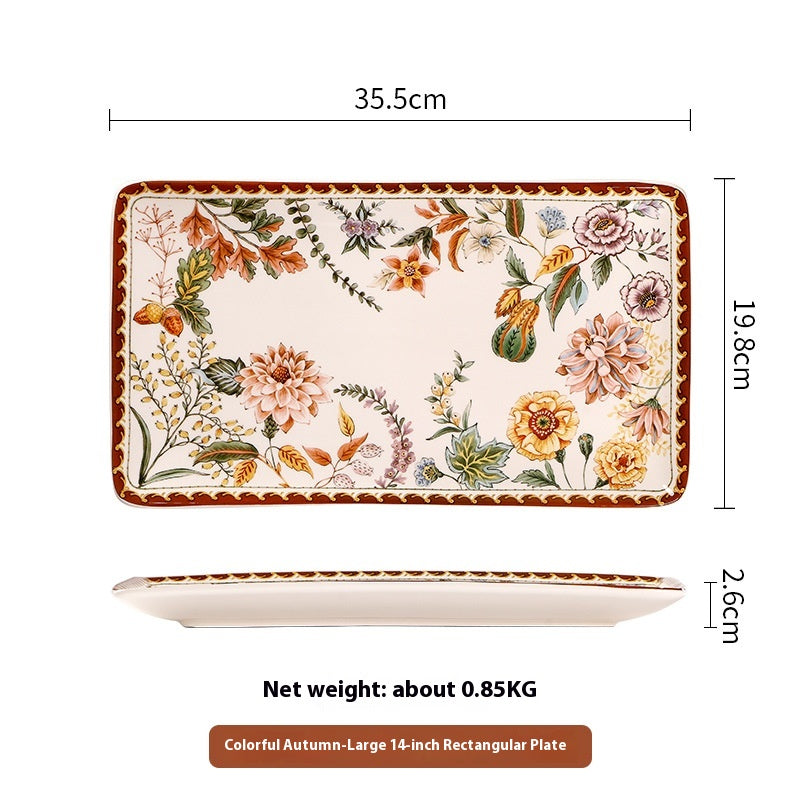 Ceramic Plate Retro Western Foodsteak Large Plate Dish Household Rectangular Plate