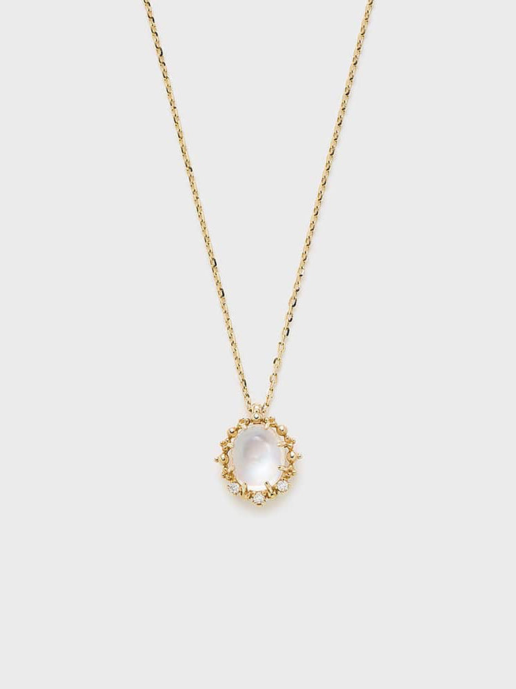 Moonstone Diamond 925 Silver 10k Gold Necklace