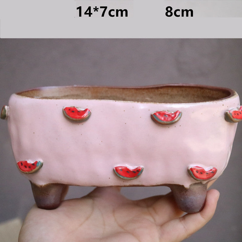 Strawberry Stoneware Succulent Plant Pot