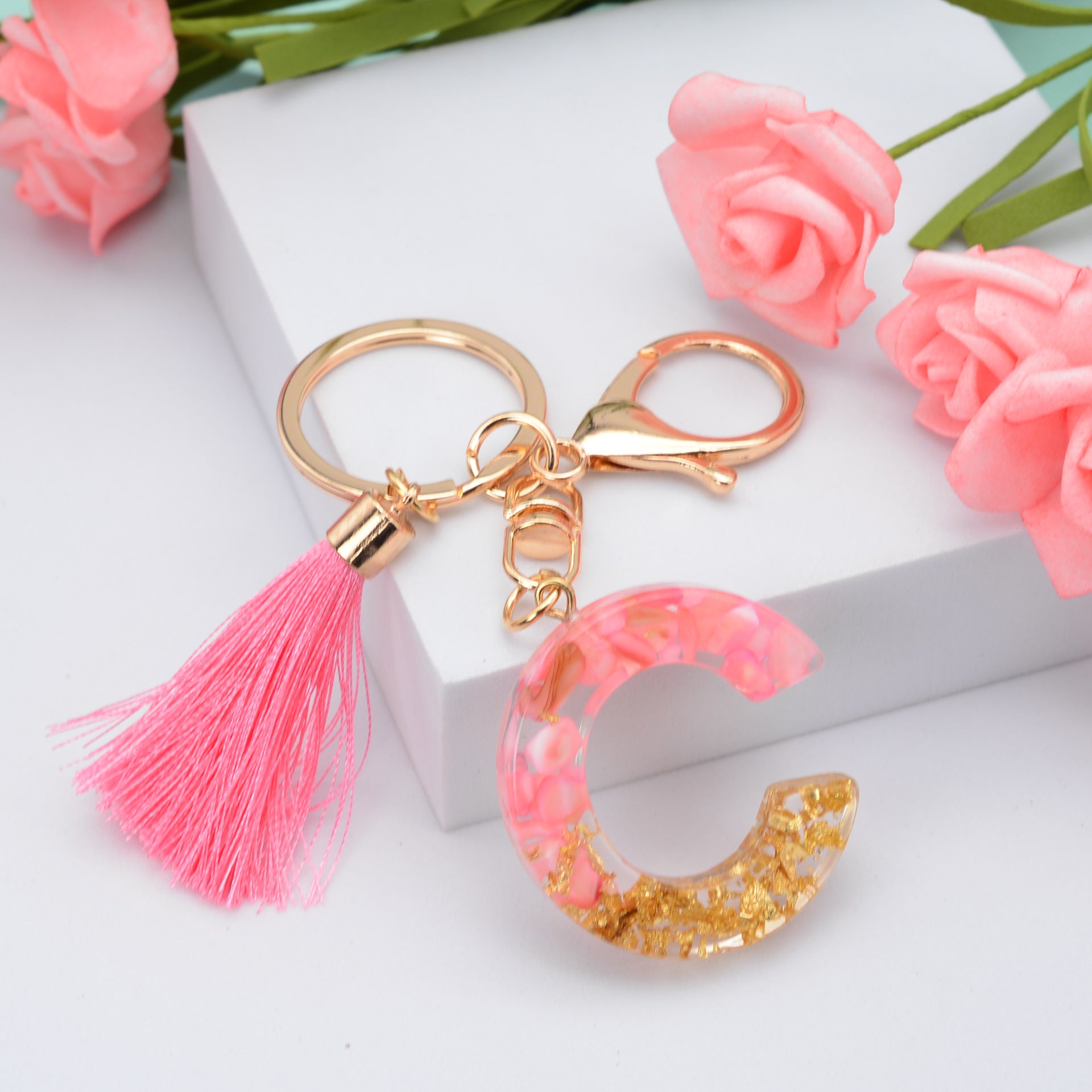 26 English Letters Leather Ball Stone Pendant Key Chain
