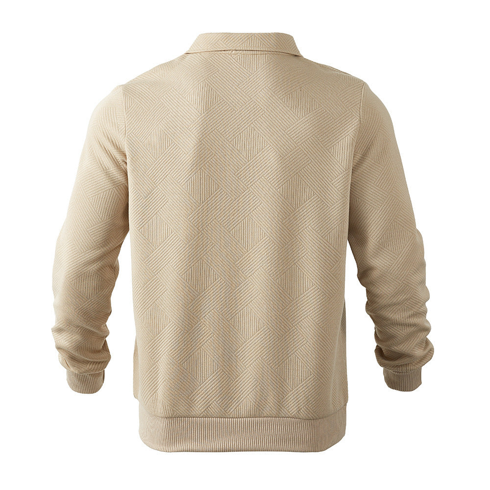 Lapel Jacquard Half-Zipper Sweatshirt Fashion Solid Color Long-Sleeved Tops For Men Clothing