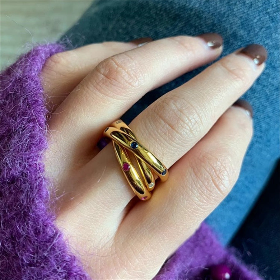 Antique Zircon Brushed Ring Female Retro Minority