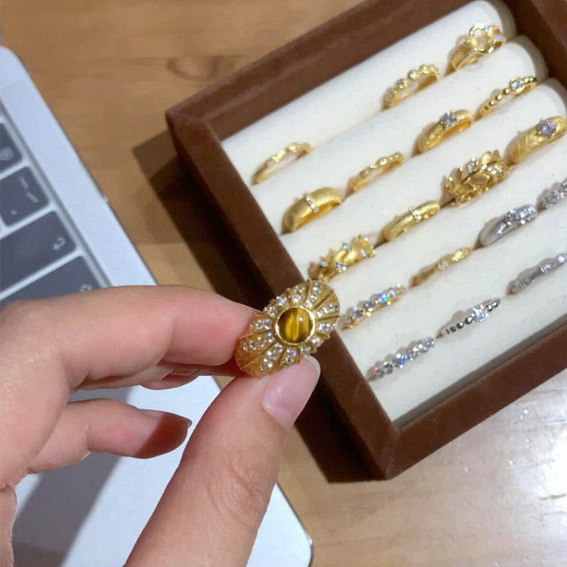 Antique Zircon Brushed Ring Female Retro Minority