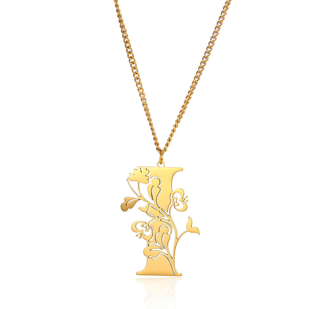 Stainless Steel 26 English Flower Letter Necklace
