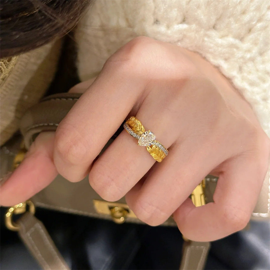 Antique Zircon Brushed Ring Female Retro Minority