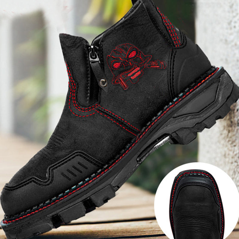 Square Toe Men's Leather Boots Snow Boots Wear-Resistant Martin Boots Low-Heel Casual Men's Shoes