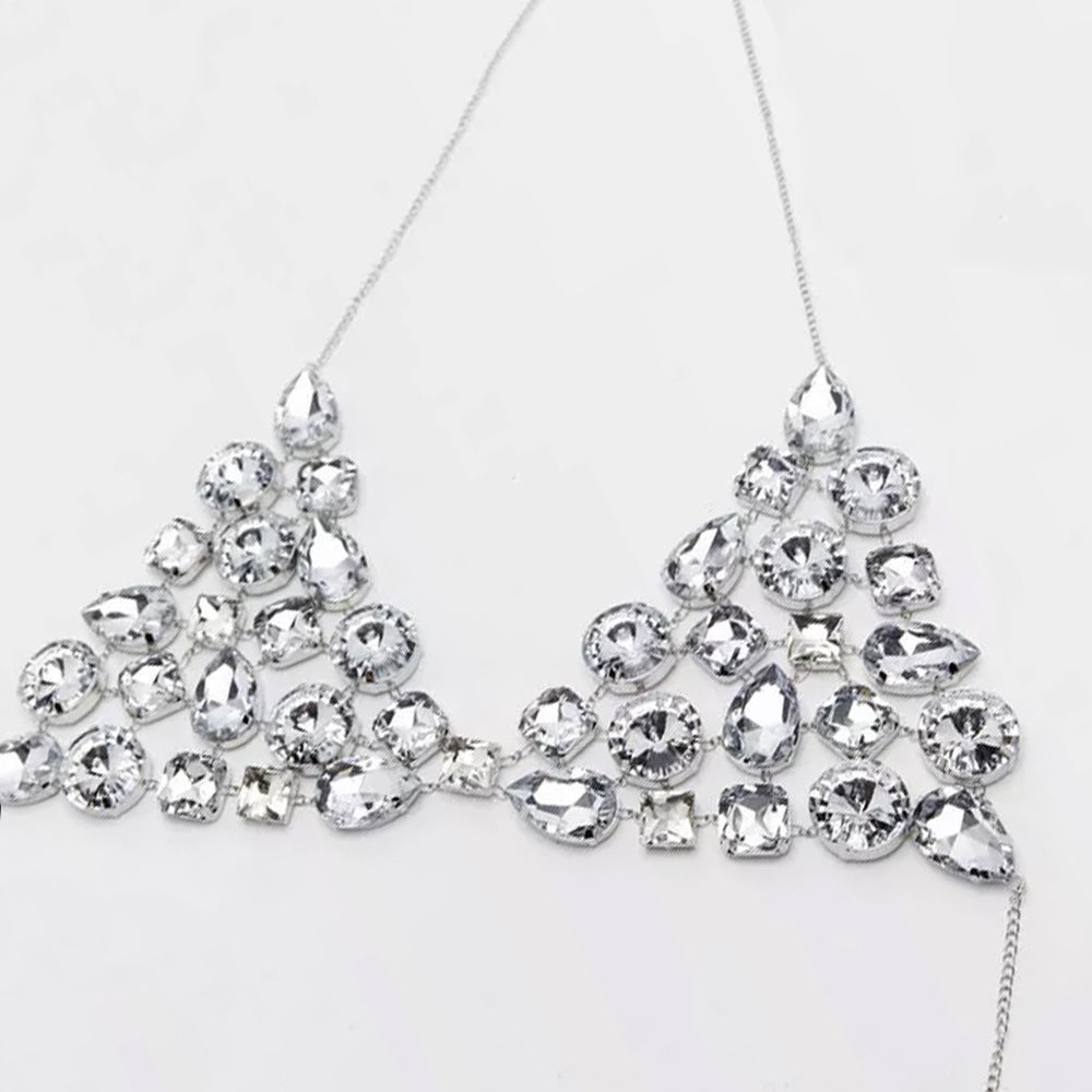 Simple Rhinestone Geometric Bra Chain Jewelry Rhinestone Halter Body Chains