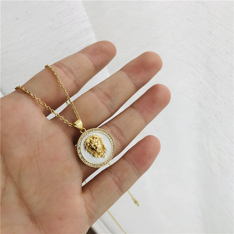 Fashion 18K Gold Plating White Dripping Lion Pendant Necklace