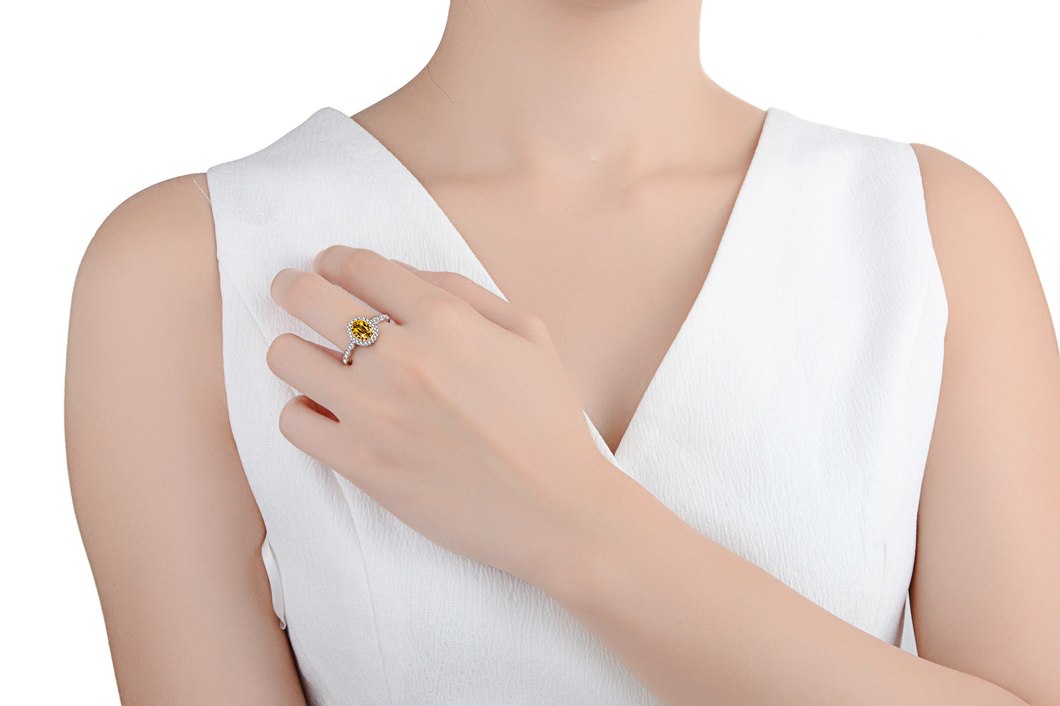 Plated 18k White Gold Yellow Diamond Ring