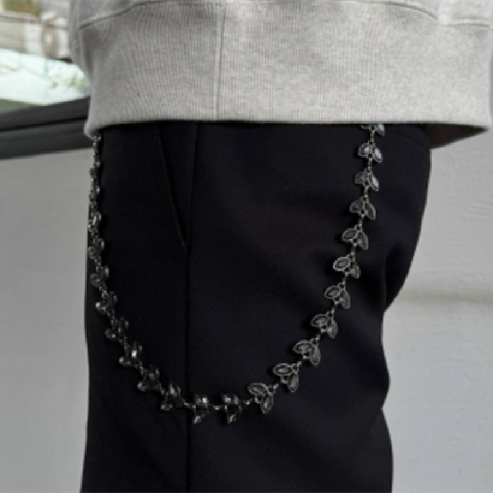 Black Vine Silver Gem Phants Zipper Men's Denim Waist Chain
