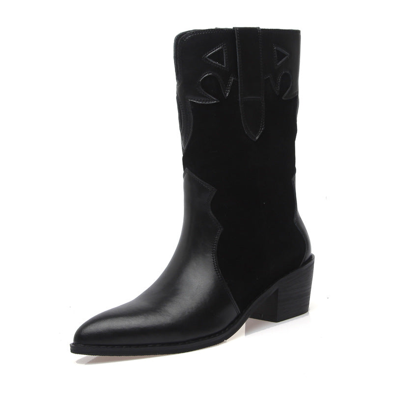Fashion Low-Heel Pointed Toe Milk Pattern Ankle Boots