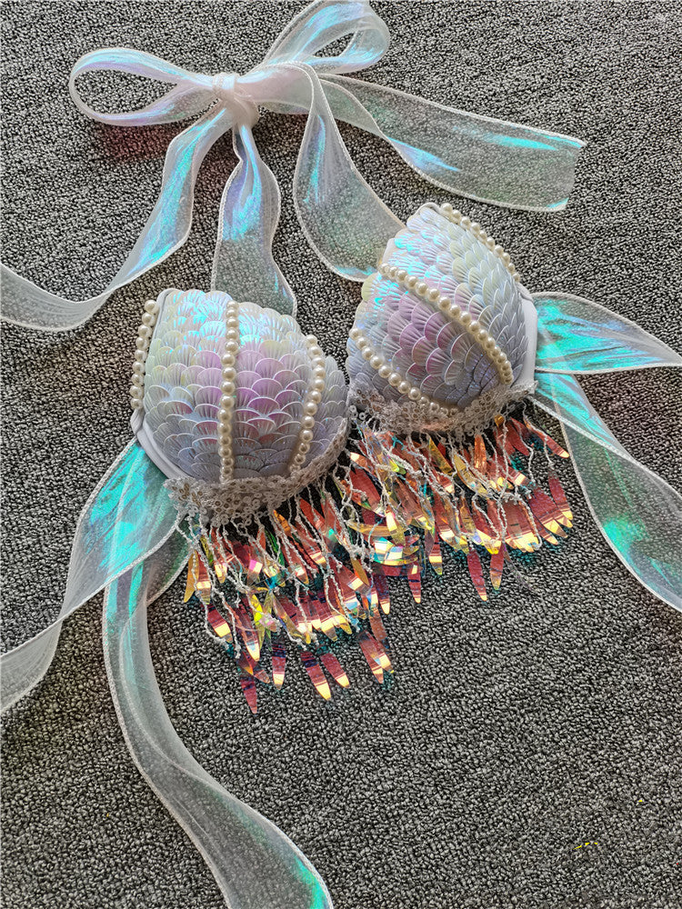 Mermaid Sequins Shell Bikini Top Bra