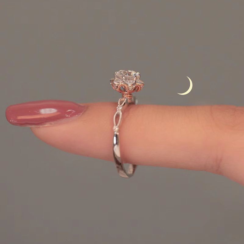 Elegant 1 Carat Six-Prong Wedding Ring Light Luxury Adjustable Couple Ring For Women