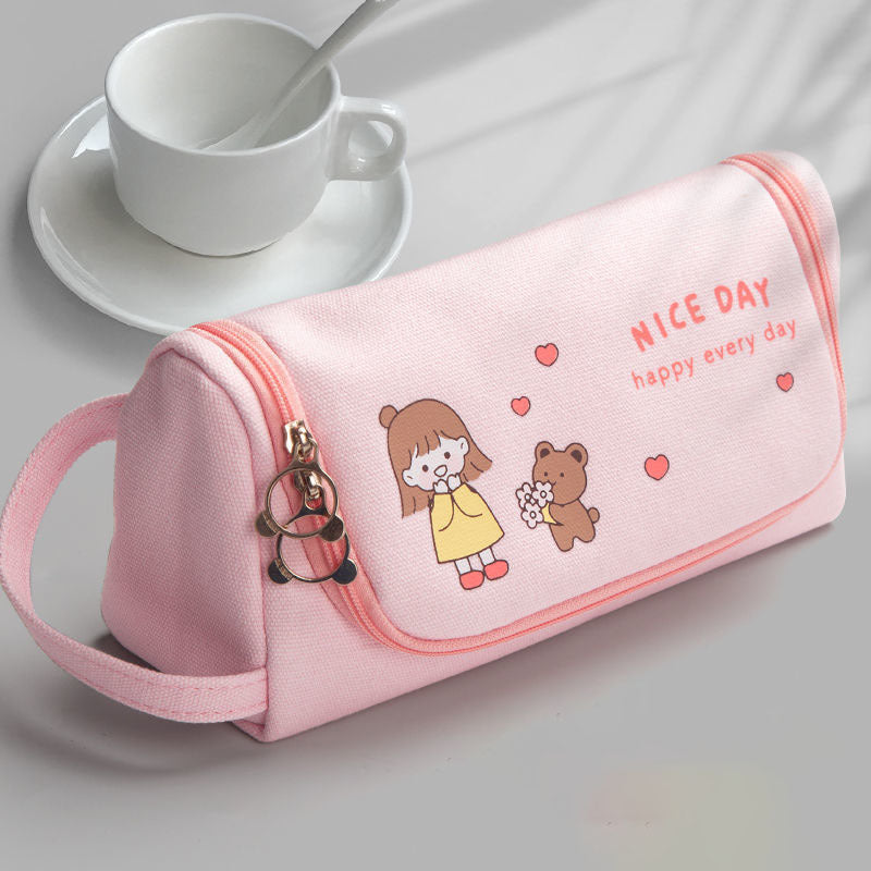 Student Pen Bag Korean Version Large Capacity Lovely Canvas Pen Bag