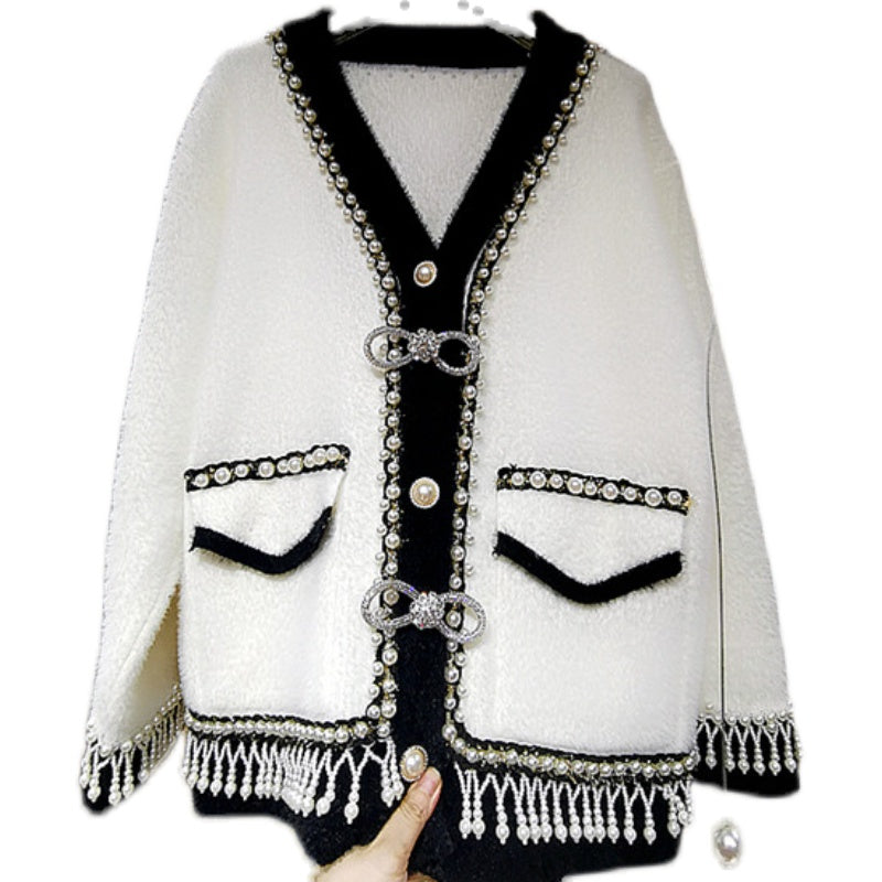 Women's Luxury Heavy Duty Beaded Pearl Fringe Coat