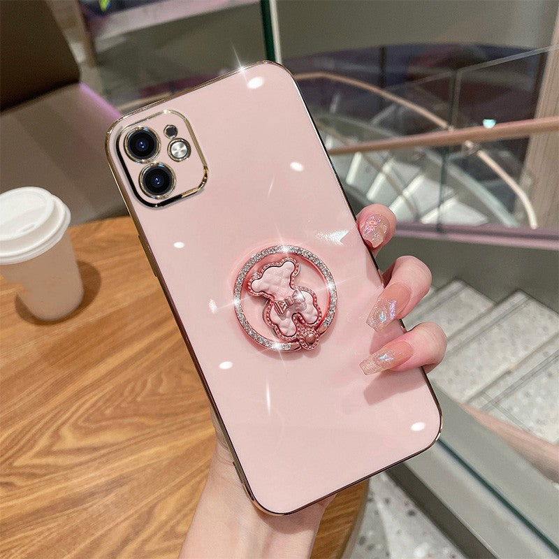 Electroplated Rhinestone Round Bracket Bear Cute High-level Luxury Protective Cover All-Inclusive Anti-Fall Soft Shell