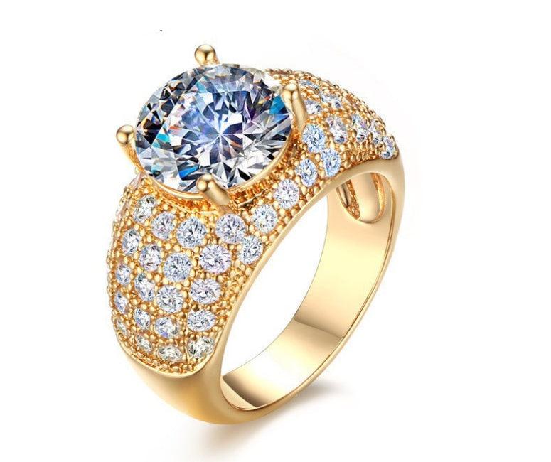 Luxurious Gold Micro Set Diamond Round Carat Ring