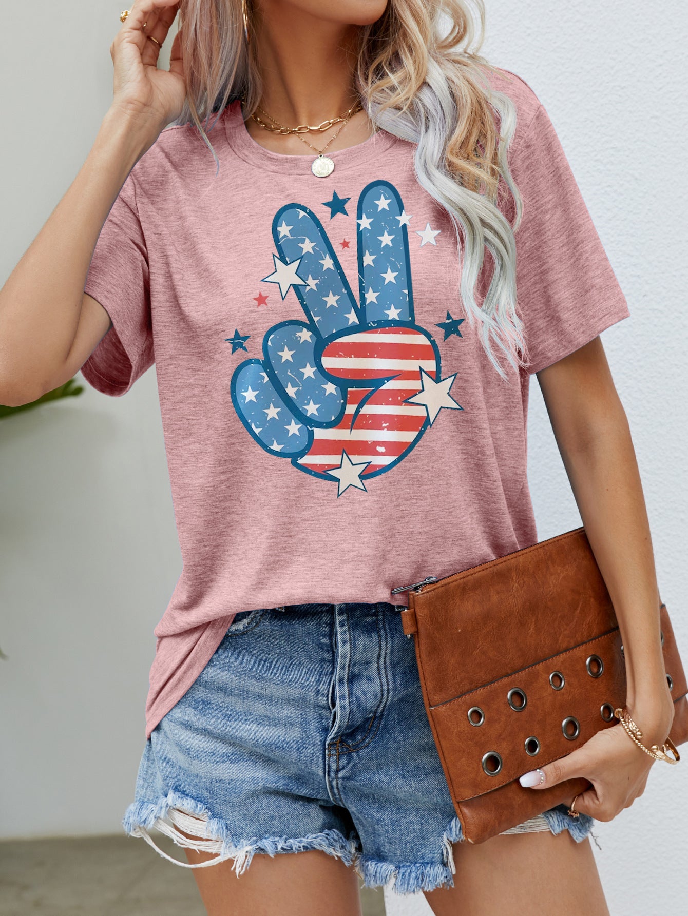 Women's American Independence Day Round Neck Short Sleeve Printed Day T-Shirt