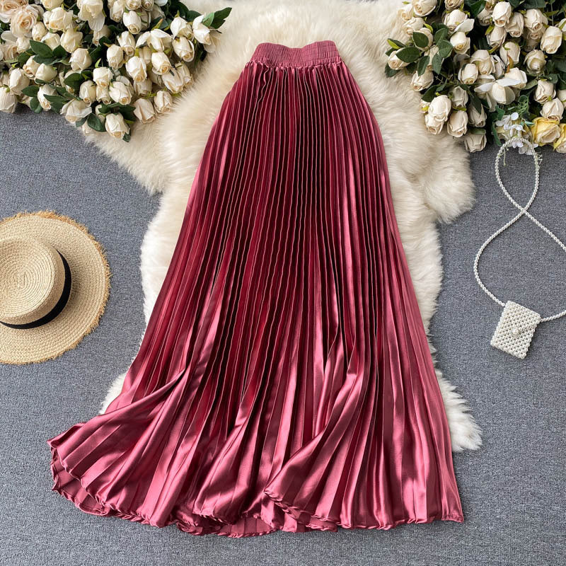 Trendy Light Luxury Heavy Industry Pleated Mid-Length Skirt