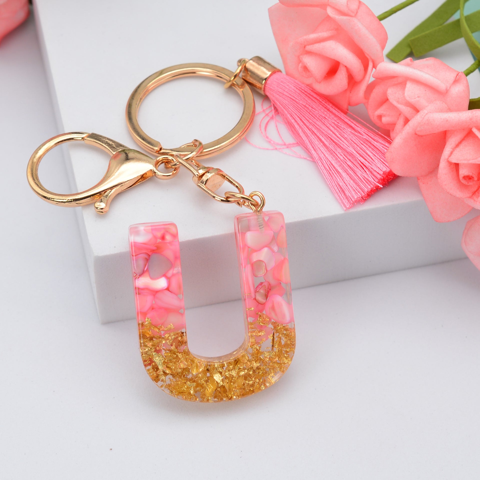26 English Letters Leather Ball Stone Pendant Key Chain