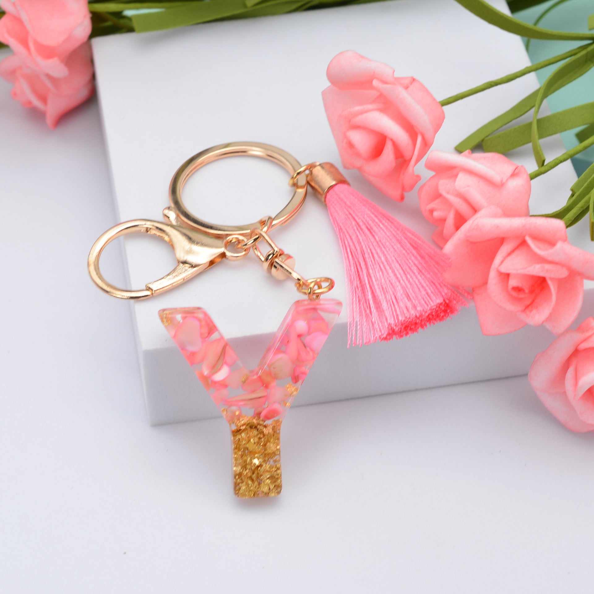 26 English Letters Leather Ball Stone Pendant Key Chain