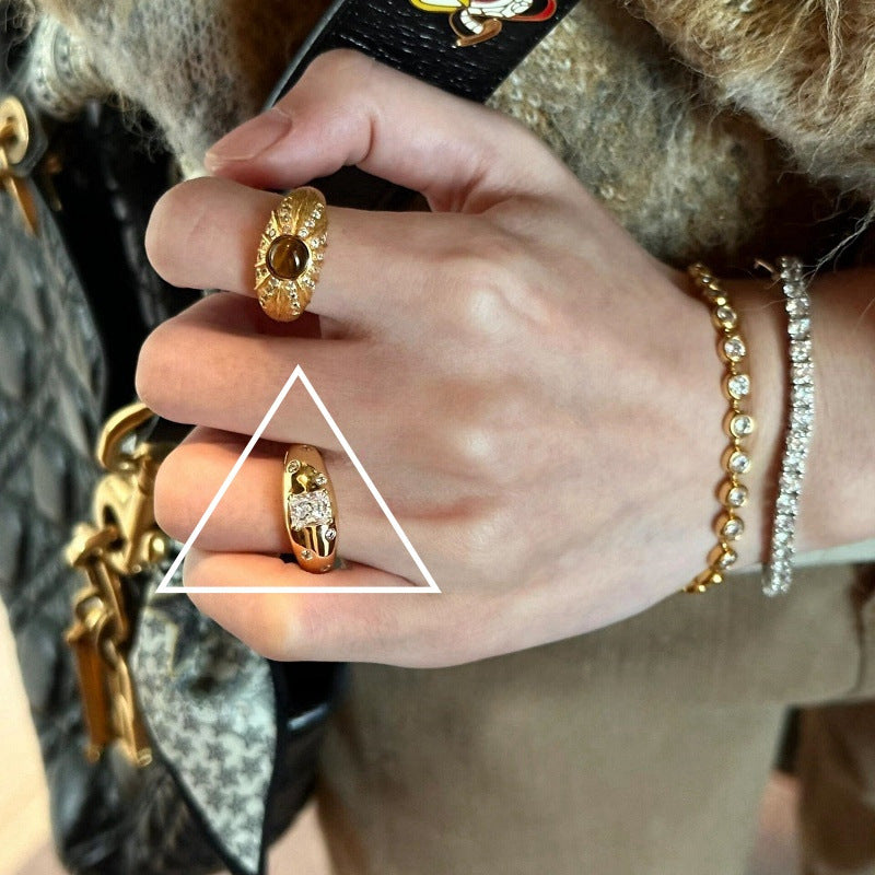 Antique Zircon Brushed Ring Female Retro Minority
