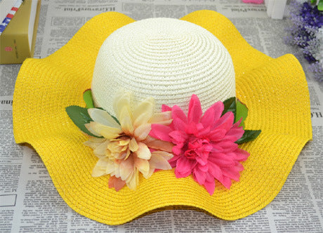 Women's Summer UV Protection Sun Protection Big Brim Sun-Proof Straw Hat Summer Hat Wave Flower Sun Hat Beach Hat