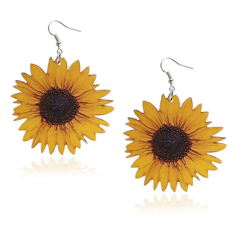 Popularity 3D 3D Wooden Sunflower Pattern Earrings