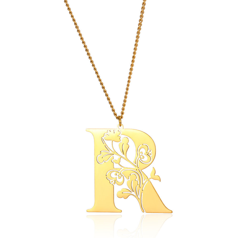 Stainless Steel 26 English Flower Letter Necklace