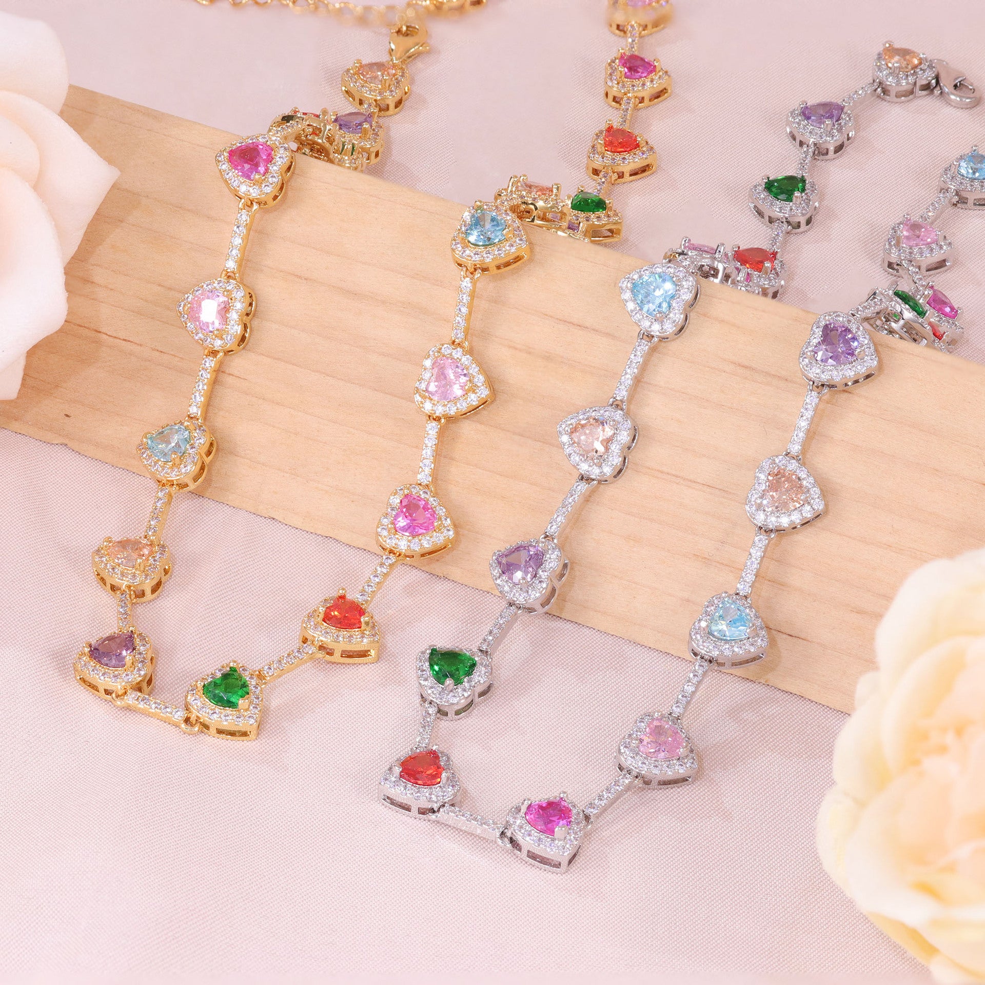 Candy Color Heart Color Zircon Necklace Ornament