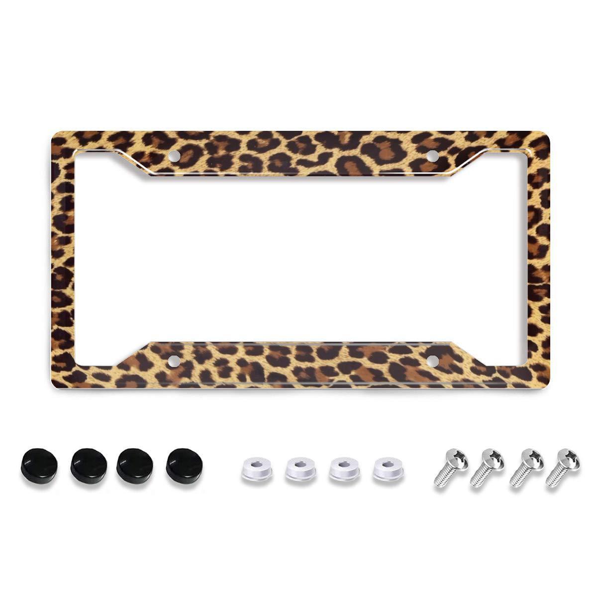 Personalized License Plate Frame Metallic Aluminium Cute Cheetah Brown License Plate Cover